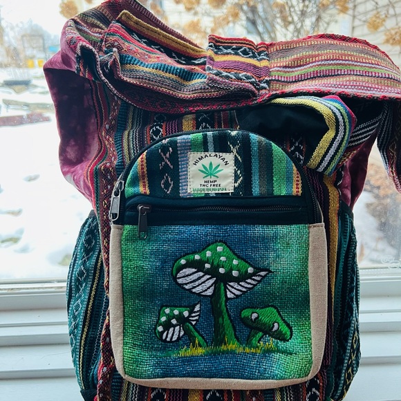 Himalayan Hemp Mushroom Print Boho Hippie Hemp and 100% Cotton Shoulder Bags - Picture 4 of 9